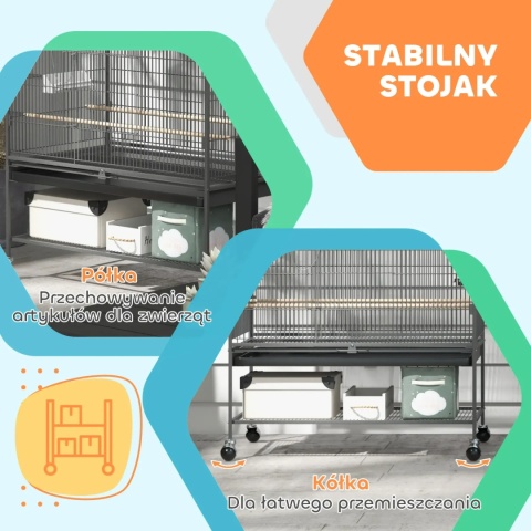 Klatka dla ptaków woliera wysoka na kółkach z drążkiem do siedzenia