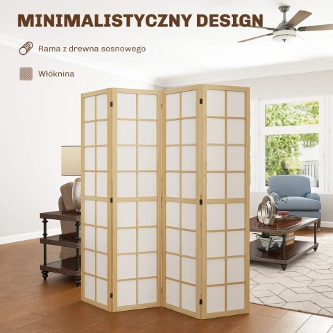 Parawan oddzielający 4 części zasłona z drewna kurtyna ścianka