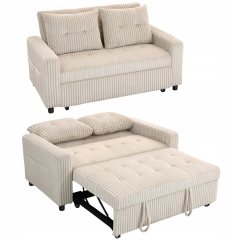 Kanapa Sofa rozkładana Mała Sztruks 157x90 cm Kremowa