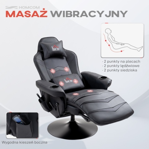 Fotel gamingowy z masażem rozkładany regulowany podnóżek eko skóra