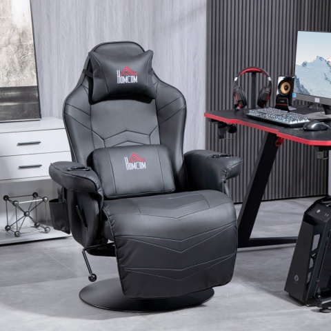 Fotel gamingowy z masażem rozkładany regulowany podnóżek eko skóra