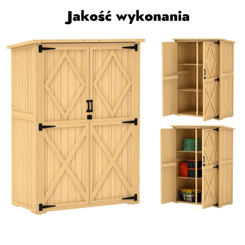 Domek narzędziowy drewniany Schowek Szopka zamykane drzwi półki