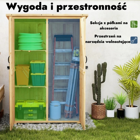 Domek narzędziowy drewniany Schowek Szopka zamykane drzwi półki