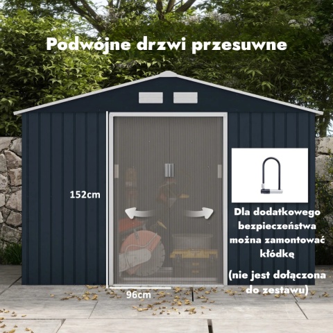 Domek Metalowy Schowek na Narzędzia Mini garaż na Rower Szopka schowek