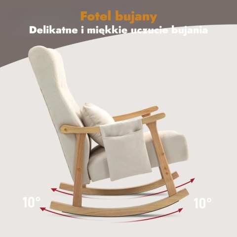 Fotel bujany Drewniany Telewizyjny do pracy lub wypoczynku Beżowy Kremowy