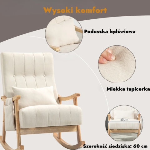 Fotel bujany Drewniany Telewizyjny do pracy lub wypoczynku Beżowy Kremowy