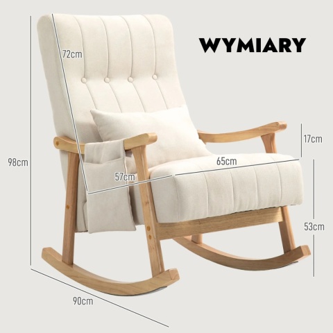 Fotel bujany Drewniany Telewizyjny do pracy lub wypoczynku Beżowy Kremowy
