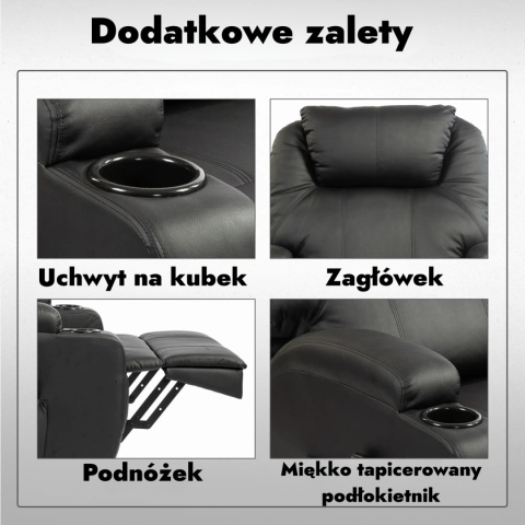 Fotel elektryczny podnoszony rozkładany wypoczynkowy Eko skóra Czarny