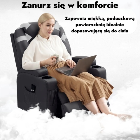 Fotel elektryczny podnoszony rozkładany wypoczynkowy Eko skóra Czarny