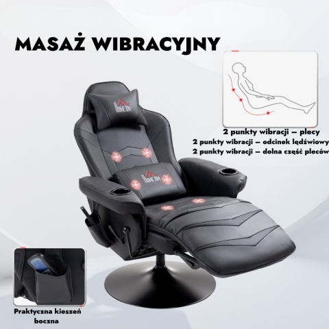 Fotel gamingowy z masażem rozkładany regulowany podnóżek eko skóra