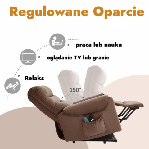 Fotel podnoszony elektryczny rozkładany masujący podgrzewany geriatryczny
