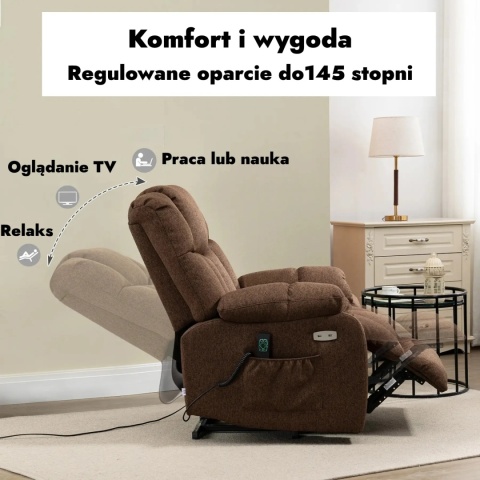 Fotel podnoszony rozkładany elektryczny wypoczynkowy telewizyjny