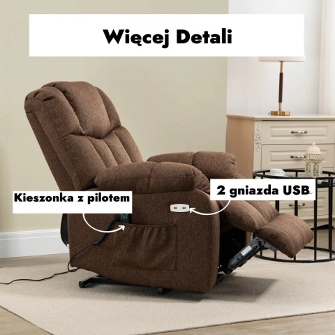 Fotel podnoszony rozkładany elektryczny wypoczynkowy telewizyjny
