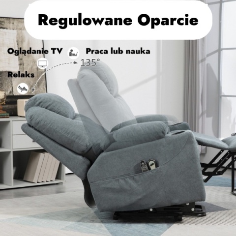 Fotel podnoszony z funkcją wstawania rozkładany elektryczny masujący