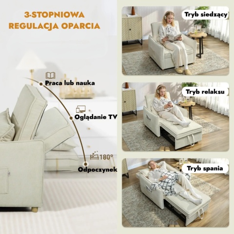 Fotel rozkładany funkcja spania leżanka szezlong telewizyjny