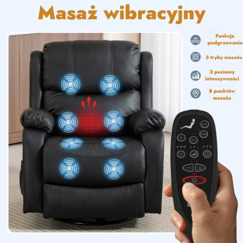 Fotel rozkładany masujący podgrzewany telewizyjny wypoczynkowy z masażem
