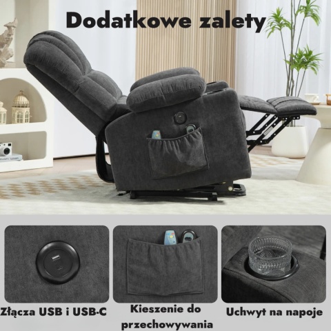 Fotel rozkładany podnoszony elektryczny wypoczynkowy telewizyjny