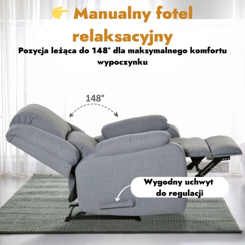 Fotel rozkładany wypoczynkowy telewizyjny do salonu sypialni szary