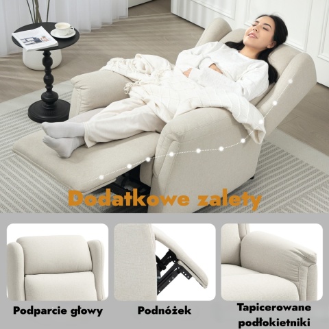 Fotel rozkładany wypoczynkowy telewizyjny tapicerowany z podnóżkiem beżowy
