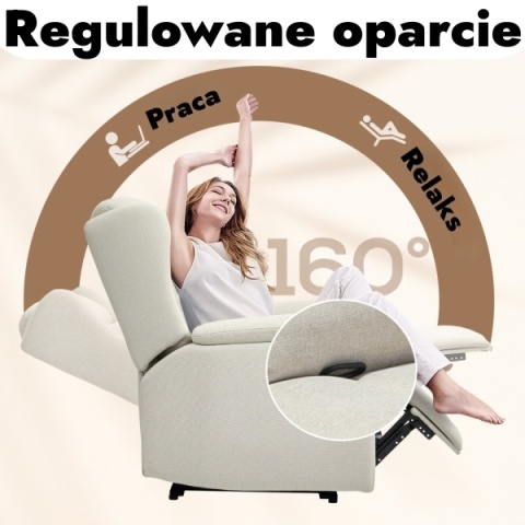 Fotel rozkładany wypoczynkowy telewizyjny tapicerowany z podnóżkiem beżowy
