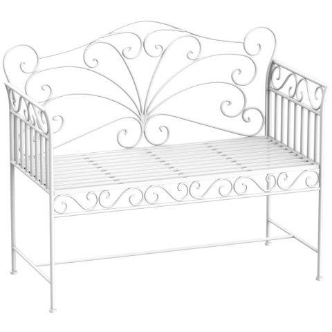 Ławka do ogrodu Vintage Metalowa Biała Rustykalna Retro 111x50x98 cm