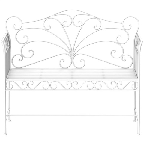 Ławka do ogrodu Vintage Metalowa Biała Rustykalna Retro 111x50x98 cm