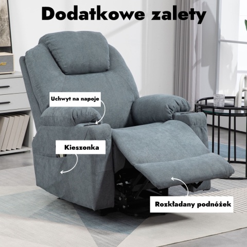 Fotel podnoszony z funkcją wstawania rozkładany elektryczny masujący