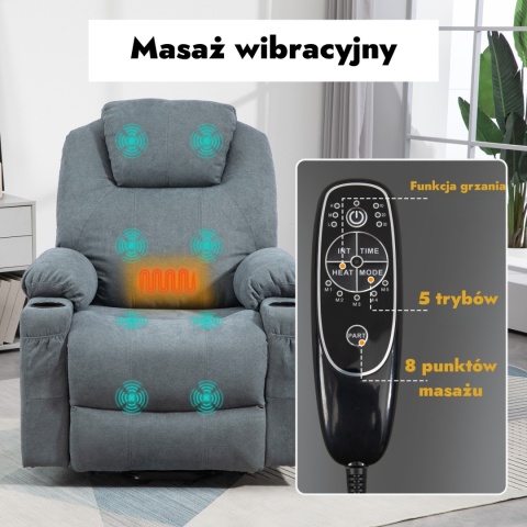 Fotel podnoszony z funkcją wstawania rozkładany elektryczny masujący