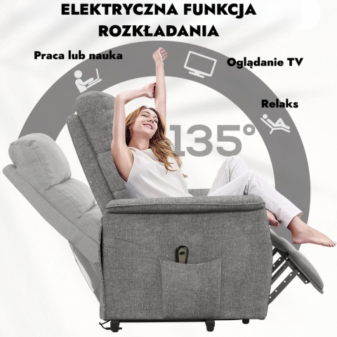 Fotel podnoszony rozkładany elektryczny geriatryczny telewizyjny wypoczynkowy