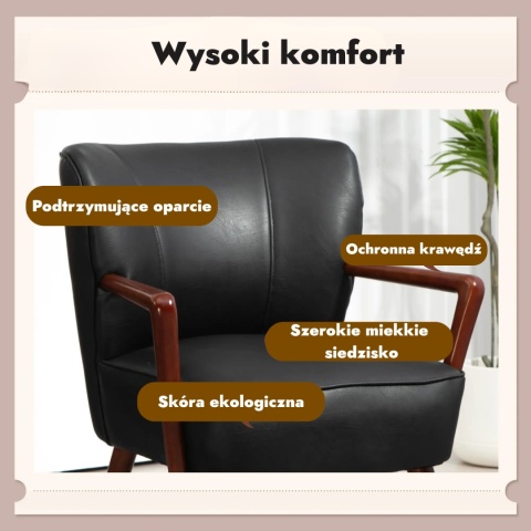 Krzesło do salonu sypialni gabinetu szerokie siedzisko drewniana rama eko skóra