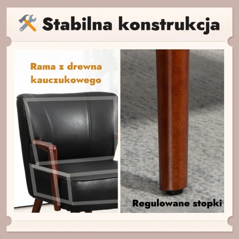 Krzesło do salonu sypialni gabinetu szerokie siedzisko drewniana rama eko skóra