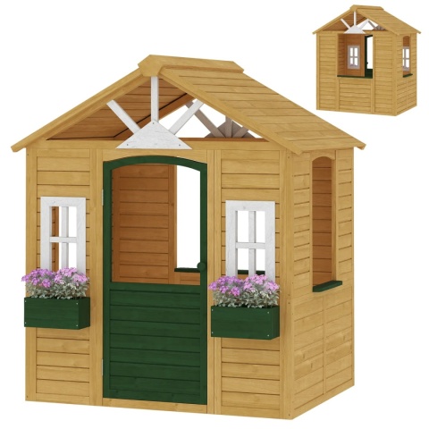 Domek dla dzieci Drewniany do ogrodu 134,5 x 97 x 150 cm z oknami