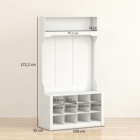 Szafka na buty z ławką Rustykalna Biała 100x35x 172,2 cm