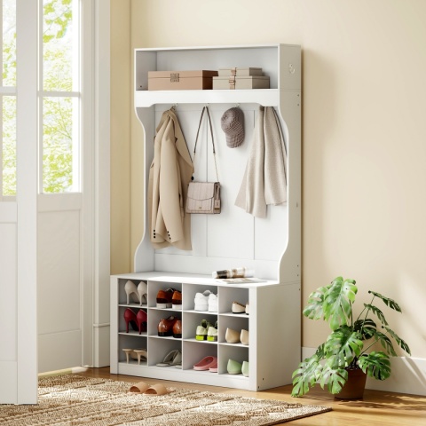Szafka na buty z ławką Rustykalna Biała 100x35x 172,2 cm