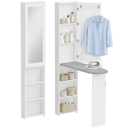 Szafka na deskę do prasowania z lustrem Biała 106x35x174 cm Składana