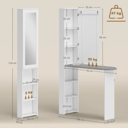 Szafka na deskę do prasowania z lustrem Biała 106x35x174 cm Składana