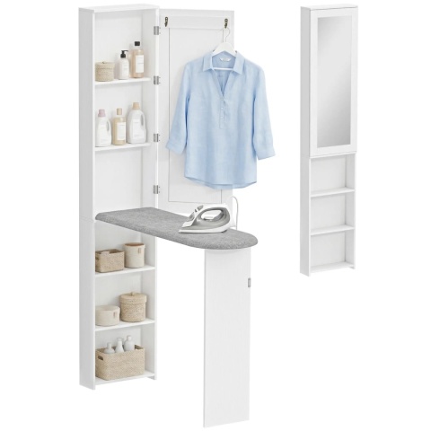 Szafka na deskę do prasowania z lustrem Biała 106x35x174 cm Składana