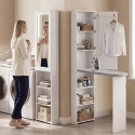 Szafka na deskę do prasowania z lustrem Biała 106x35x174 cm Składana
