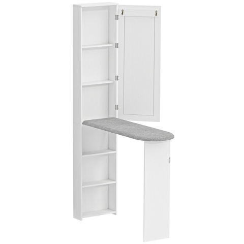 Szafka na deskę do prasowania z lustrem Biała 106x35x174 cm Składana