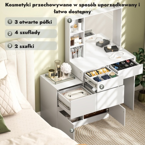 Toaletka kosmetyczna do makijażu z lustrem półki szuflady