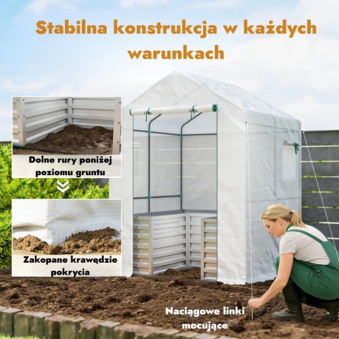 Tunel foliowy szklarnia z podwyższoną grządką netalowa donica na sadzonki