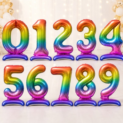 Balon XXL CYFRY STOJĄCE Gigant 152cm RAINBOW Balony Kolorowe Błyszczące
