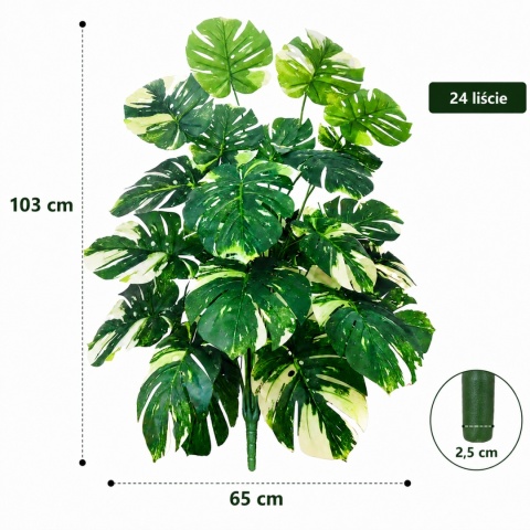Duża Monstera Sztuczna 103cm XL Zielono Kremowa SZTUCZNY KWIATEK ROŚLINA PIĘKNA 24 LIŚCIE