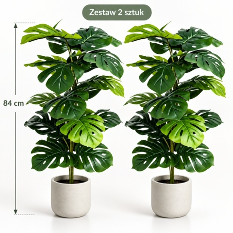 Duża Monstera Sztuczna 2 sztuki Zestaw Kwiatów Sztucznych do domu biura na taras 84cm