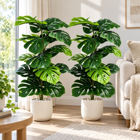 Duża Monstera Sztuczna 2 sztuki Zestaw Kwiatów Sztucznych do domu biura na taras 84cm