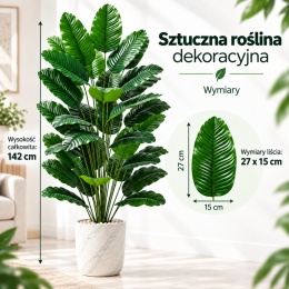Duża Sztuczna Roślina Kwiatek 142cm Strelicja XXL do biura na balkon taras do domu