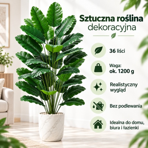 Duża Sztuczna Roślina Kwiatek 142cm Strelicja XXL do biura na balkon taras do domu