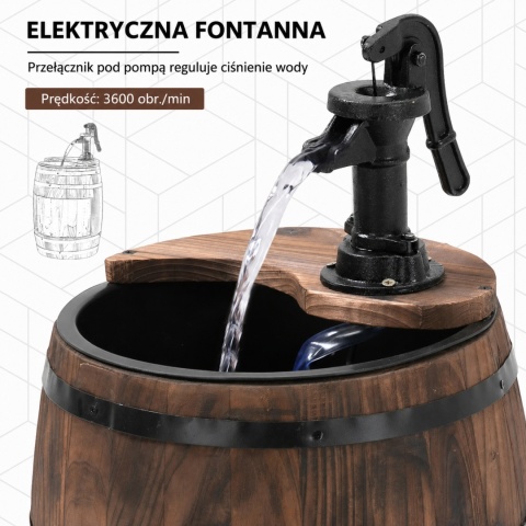 Fontanna ogrodowa Beczka Drewniana Rustykalna Dekoracja Vintage Ø27 x 59 cm Doniczka