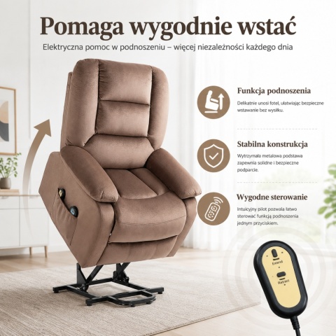 Fotel podnoszony regulowany elektryczny rozkładany geriatryczny telewizyjny wypoczynkowy