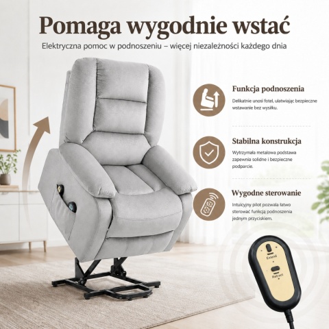 Fotel podnoszony regulowany elektryczny rozkładany geriatryczny telewizyjny wypoczynkowy